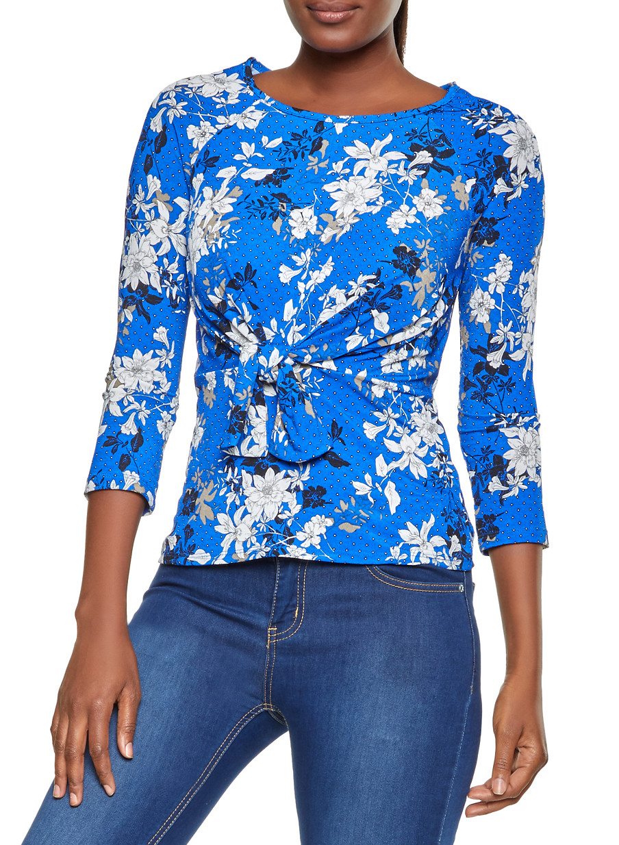 Floral Print Tie Front Top