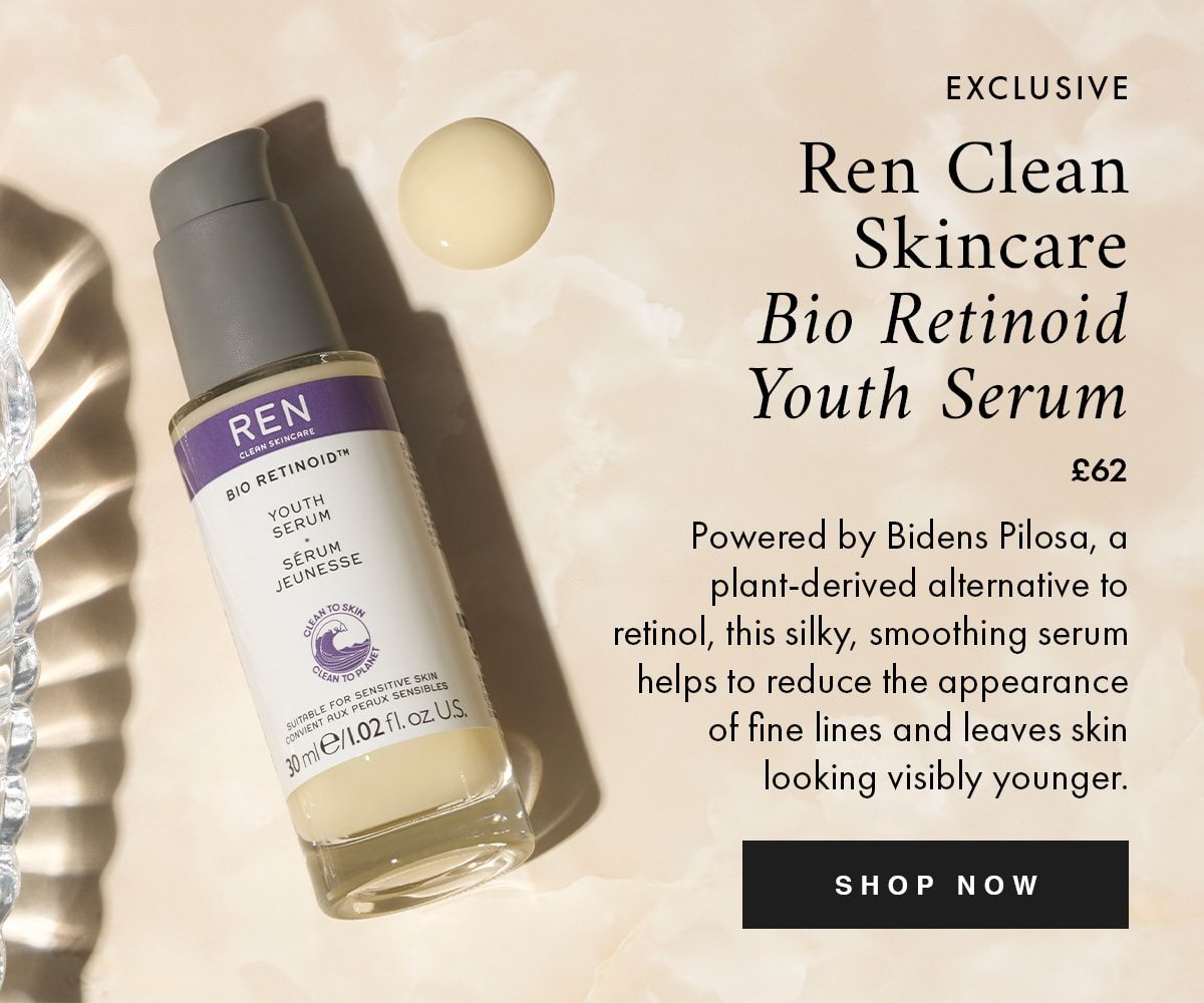 EXCLUSIVE Ren Clean Skincare Bio Retinoid Youth Serum £62 Powered by Bidens Pilosa, a plant-derived alternative to retinol, this silky, smoothing serum helps to reduce the appearance of fine lines and leaves skin looking visibly younger. SHOP NOW