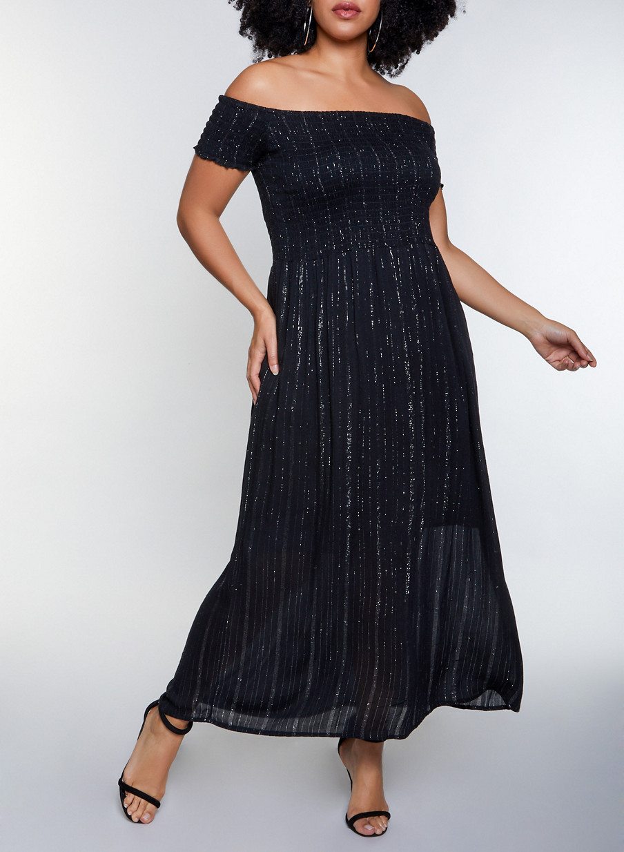 Plus Size Lurex Off the Shoulder Maxi Dress