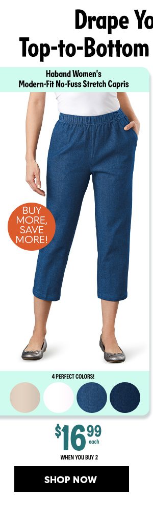 Haband Women's Modern-Fit No-Fuss Stretch Capris $16.99 each when you buy 2