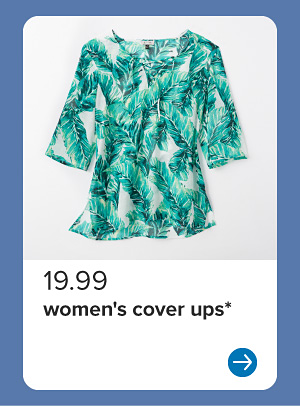 Image of a green and white floral cover up. 19.99 women's cover ups.