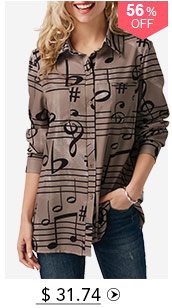 Button Up Printed Turndown Collar Long Sleeve Shirt