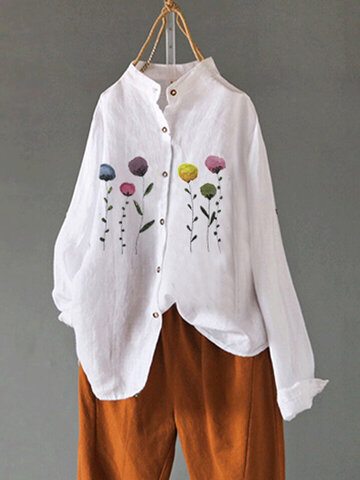 Floral Printed Button Long Sleeve Blouse