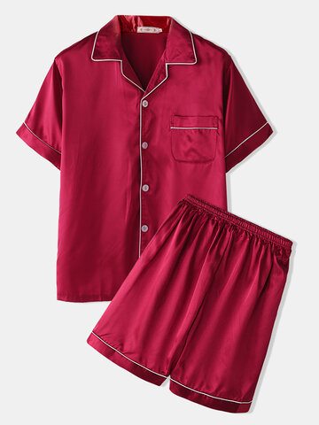 Plain Faux Silk Pajamas Set