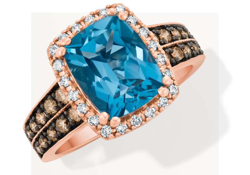 Le Vian Cushion-Cut Blue Topaz Ring 1/2 ct tw Diamonds 14K Strawberry Gold