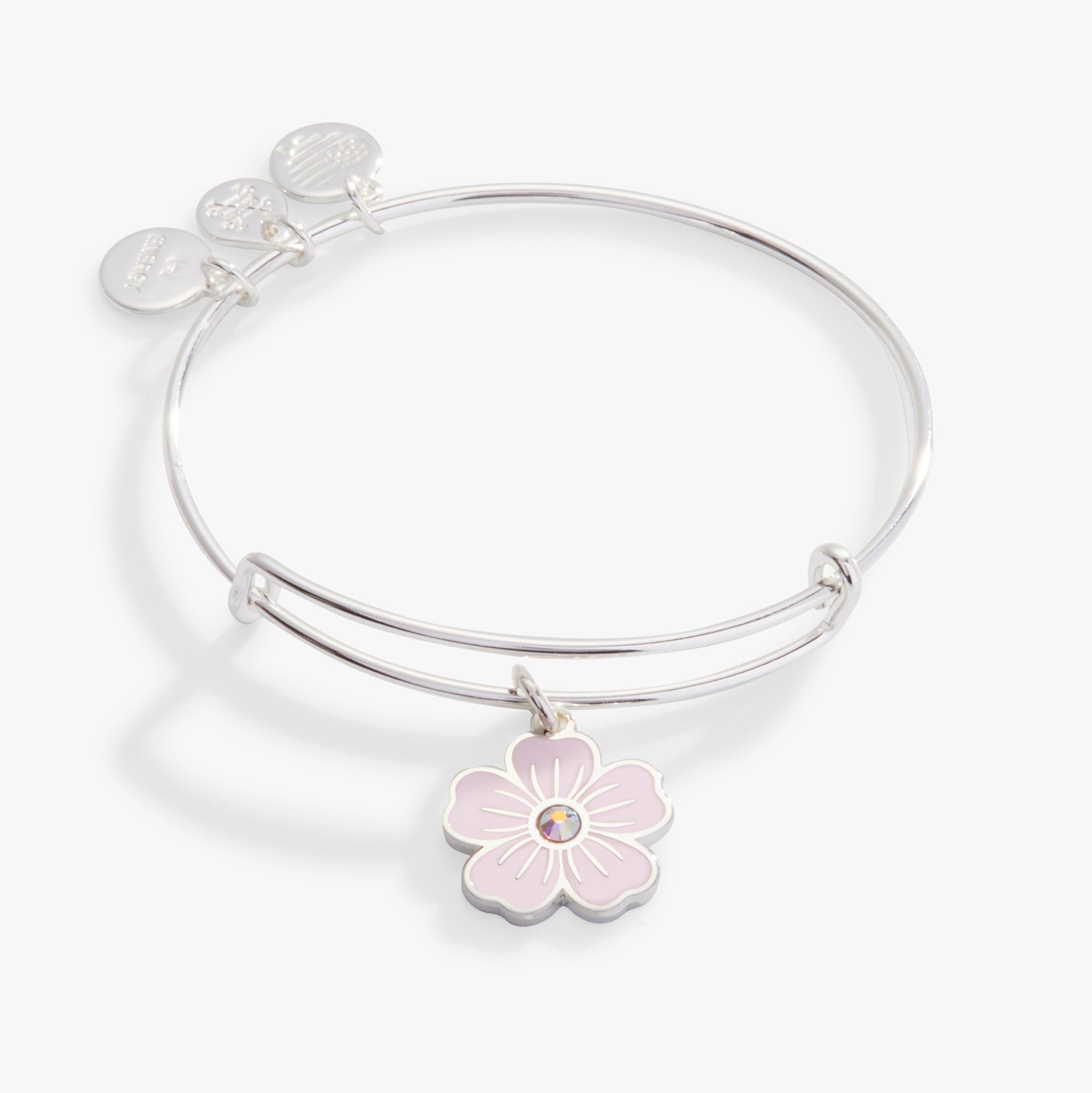 Image of Pink Pansy and Crystal Charm Bangle Bracelet