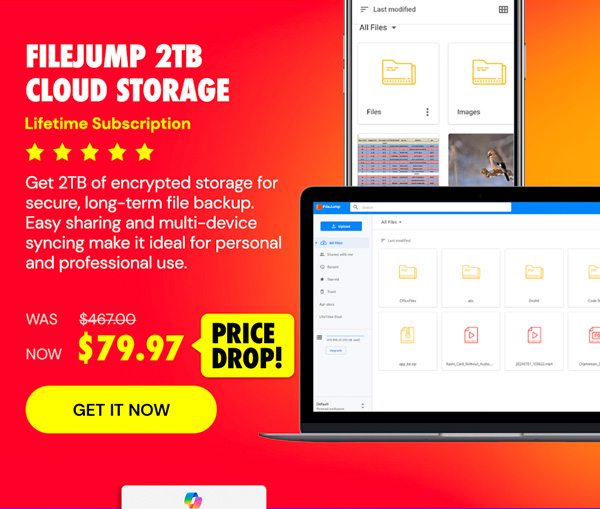 FileJump 2TB Cloud Storage: Lifetime Subscription