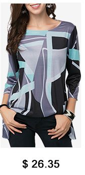 Three Quarter Sleeve Round Neck Printed Blouse