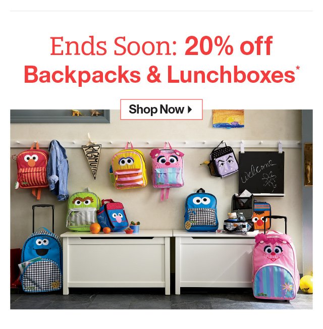 Ends Soon: 20% Off Backpacks & Lunchboxes