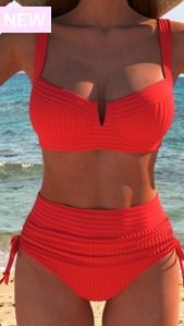 ROTITA Tie Square Neck Red Bikini Set