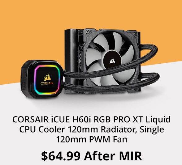 CORSAIR iCUE H60i RGB PRO XT Liquid CPU Cooler 120mm Radiator, Single 120mm PWM Fan