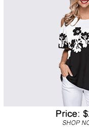 Cold Shoulder Color Block Flower Print T Shirt