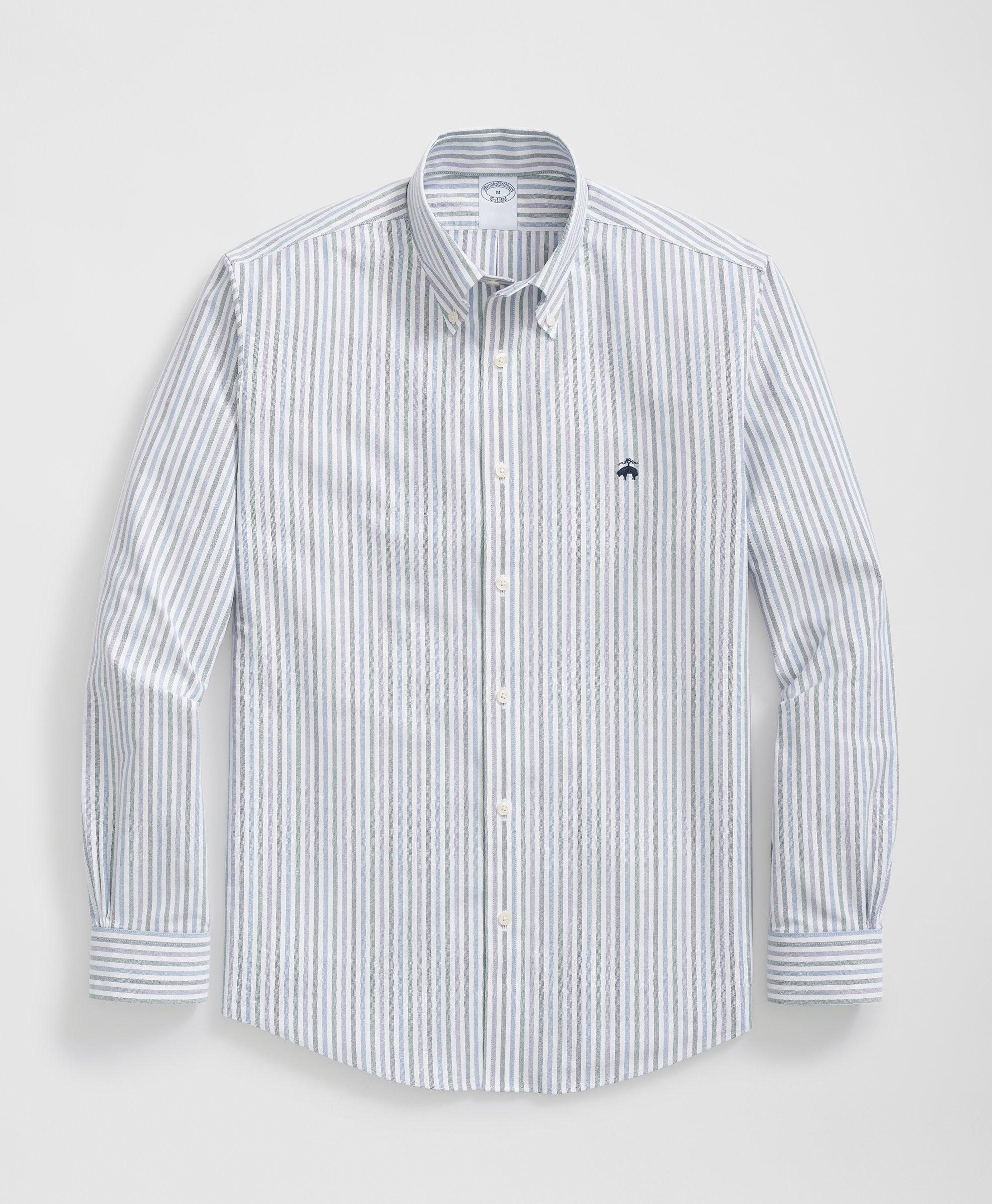 Stretch Cotton Non-Iron Oxford Polo Button Down Collar Multi Striped Shirt