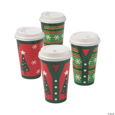 Ugly Sweater Insulated Coffee Paper Cups with Lids - 12 Ct.