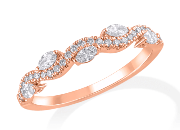 Marquise & Round-Cut Diamond Anniversary Ring 1/3 ct tw 10K Rose Gold