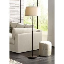Nayla Bronze Double Pull Chain Floor Lamp Off-White Shade