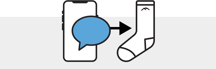 Sign up for SMS - a text bubble on a phone points to a sock