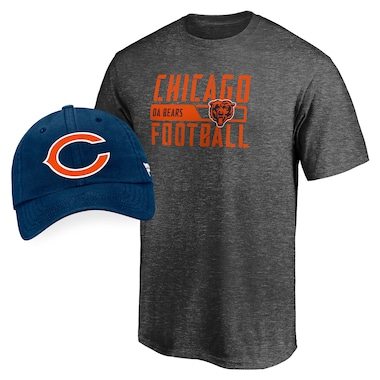 Chicago Bears Fanatics Branded T-Shirt & Adjustable Hat Combo Set - Heathered Gray/Navy