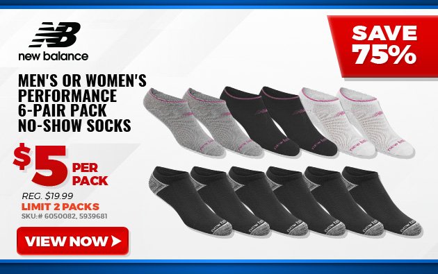 New Balance Men's or Women's Performance 6-Pair Pack No-Show Socks