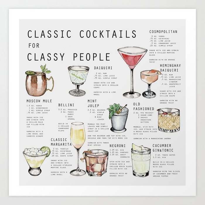 CLASSIC COCKTAILS FOR CLASSY PEOPLE Art Print Art Print