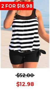 Black Striped Tie Side Plus Size Tankini Top