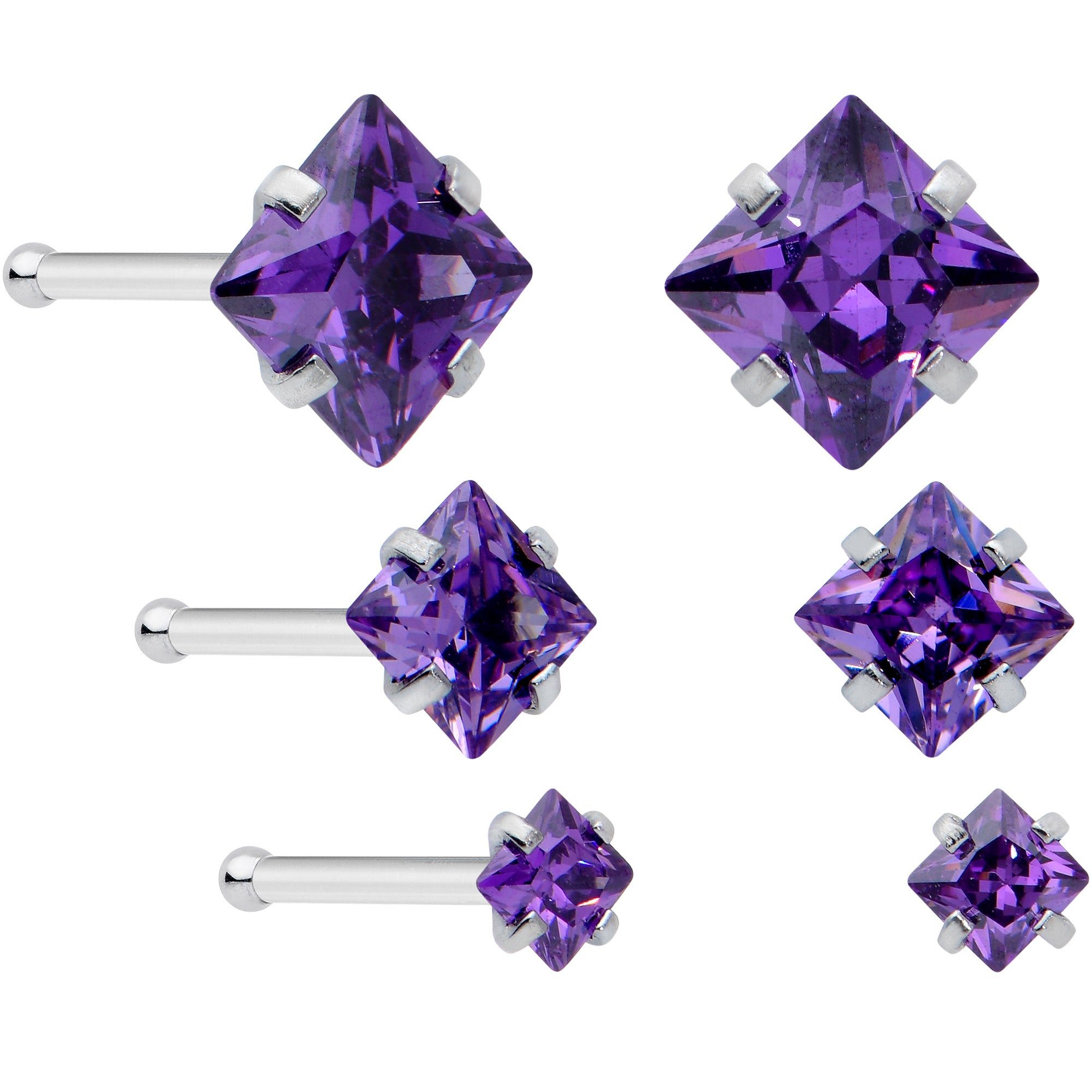 Image of 20 Gauge 1/4 Purple Gem Square Nose Bone Set of 6