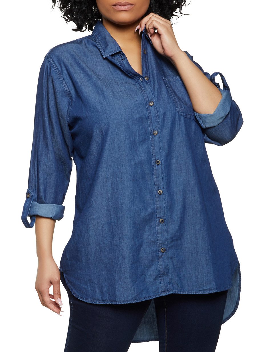 Plus Size High Low Chambray Shirt