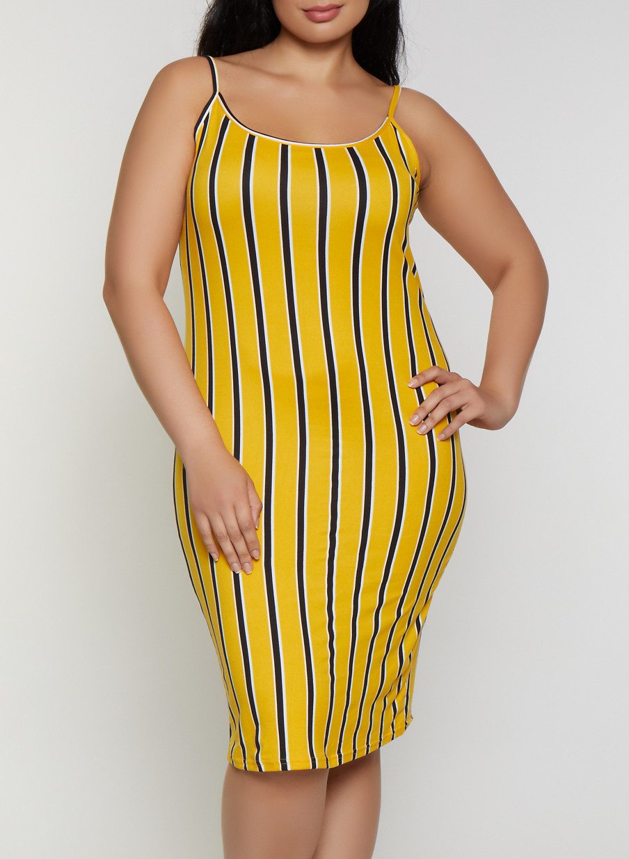 Plus Size Striped Cami Bodycon Dress