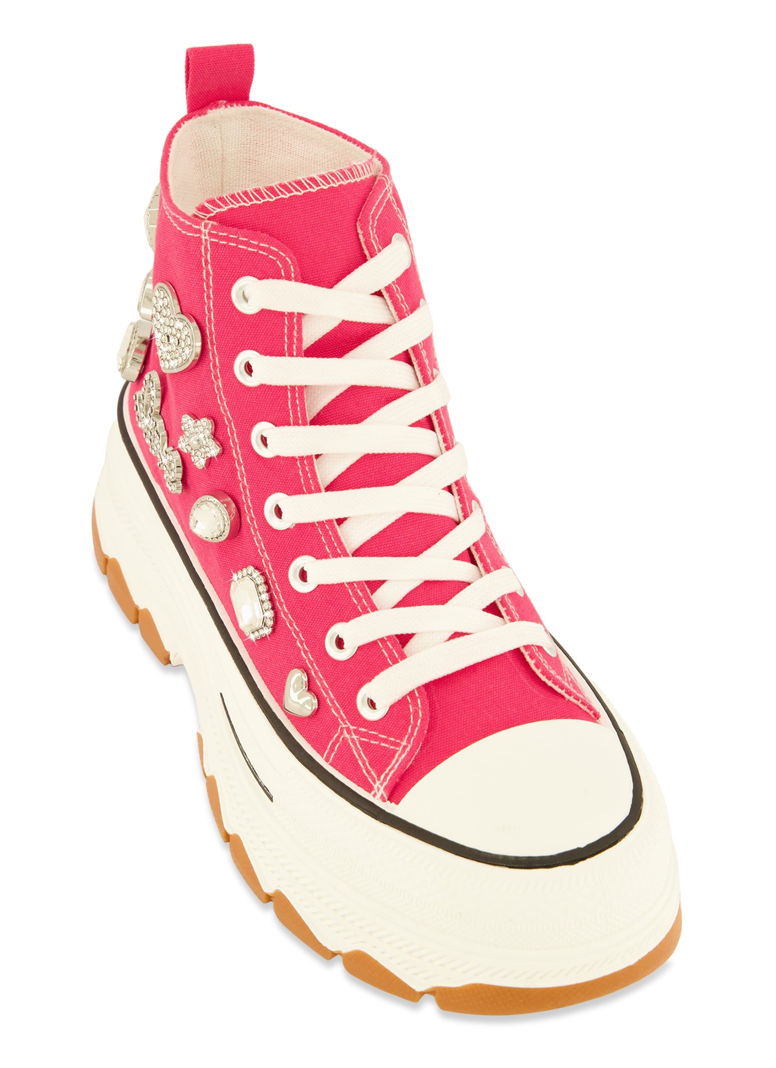 Love Rhinestone Charm Platform High Top Sneakers