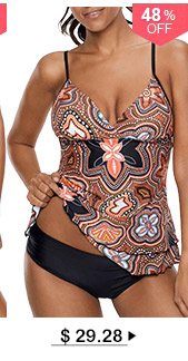 Layered Printed Spaghetti Strap Tankini Set