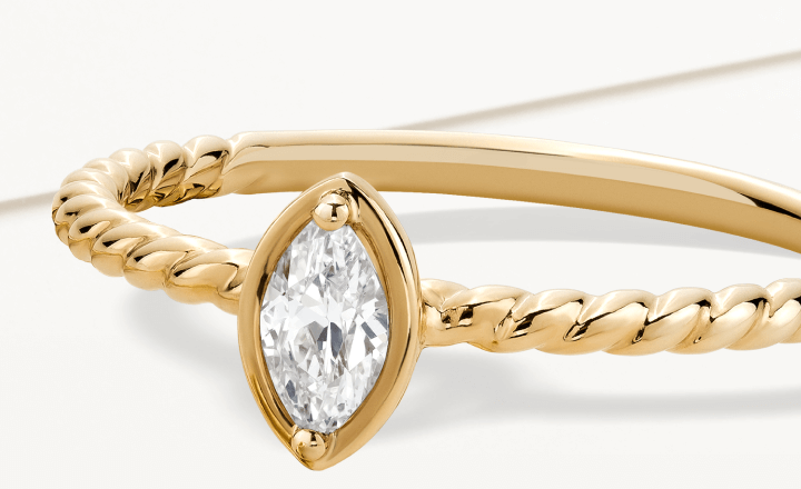 Marquise-Cut Diamond Solitaire Rope Shank Engagement Ring 1/4 ct tw 14K Yellow Gold (I/I1)