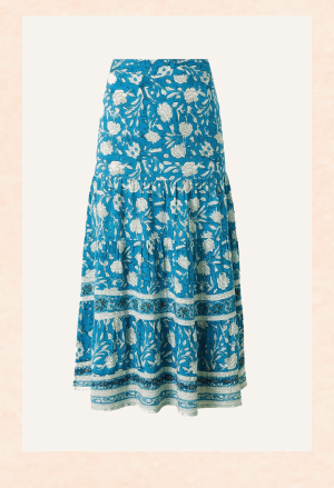 Artisan studio woodblock print skirt blue