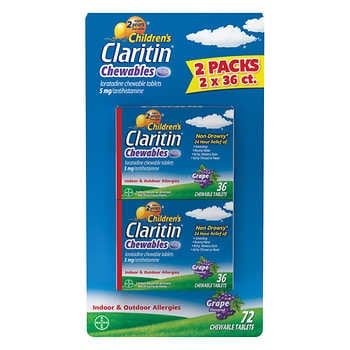 Children's Claritin Chewable 5 mg 24 Hour Non-Drowsy, 72 Grape Chewable Tablets