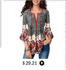 Printed Button Up Pleated Three Quarter Sleeve Blouse