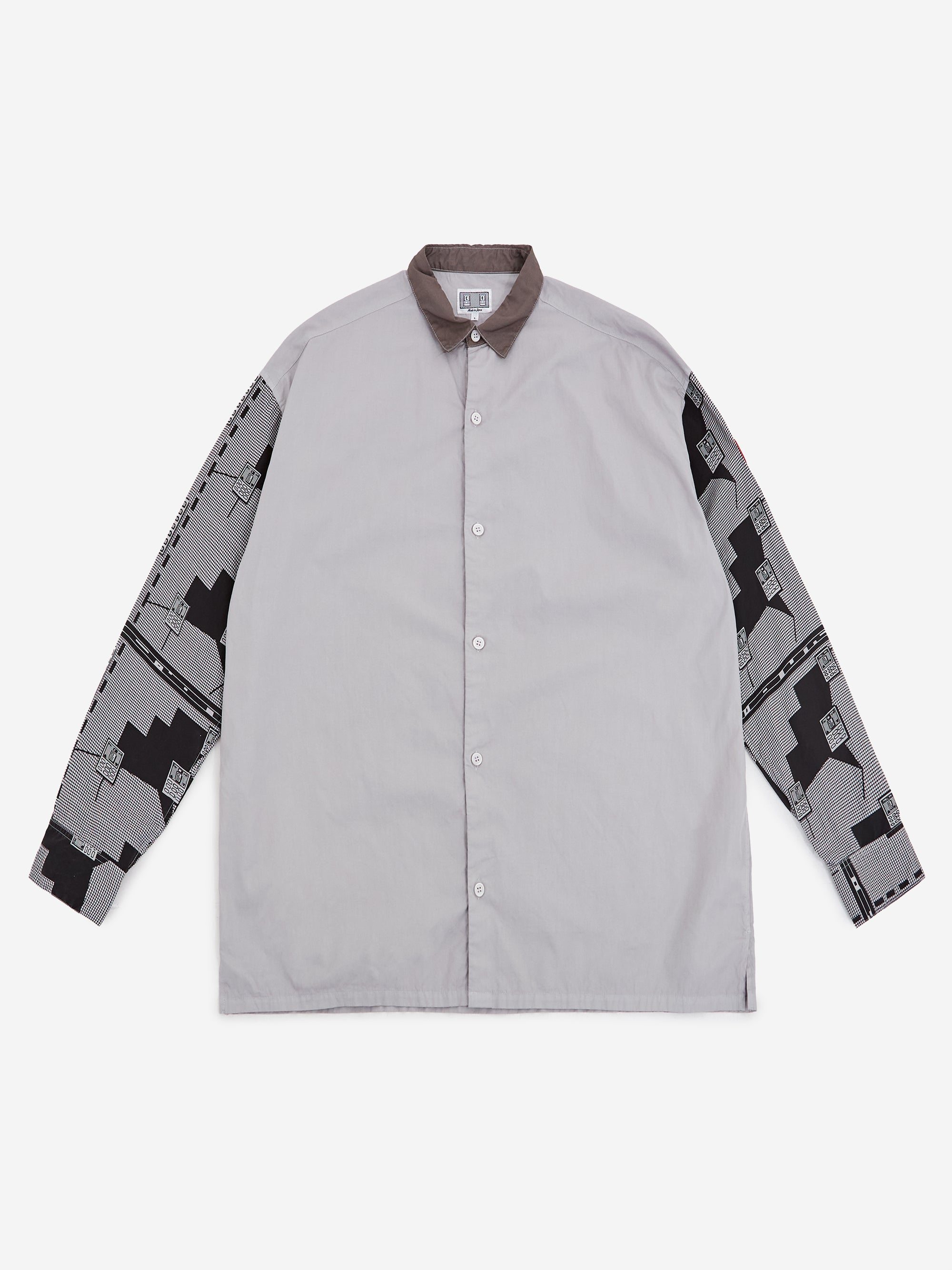 Image of C.E Cav Empt Overdye Grid Sleeve Big Shirt - Grey