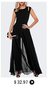 High Waist Round Neck Chiffon Overlay Black Jumpsuit