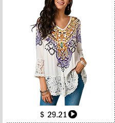 Lace Patchwork Three Quarter Sleeve Blouse