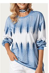 Long Sleeve Round Neck Printed Blue Sweatshirt