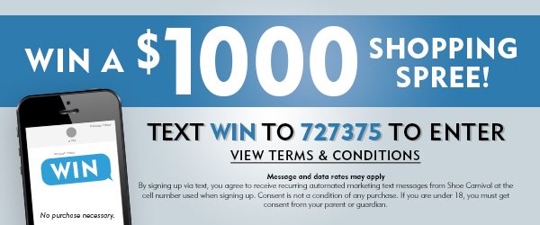 Win a $1000 shopping spree! Text win to 727375 to enter. View terms & conditions. Message and data rates may apply. By signing up via text, you agree to receive recurring marketing text messages from hoe Carnival at the cell number used when signing up. Consent is not a condition of any purchase. If you are under 18, you must get consent from a parent or guardian.