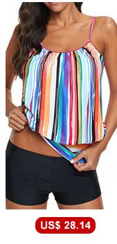 Spaghetti Strap Multi Stripe Blouson Tankini Set