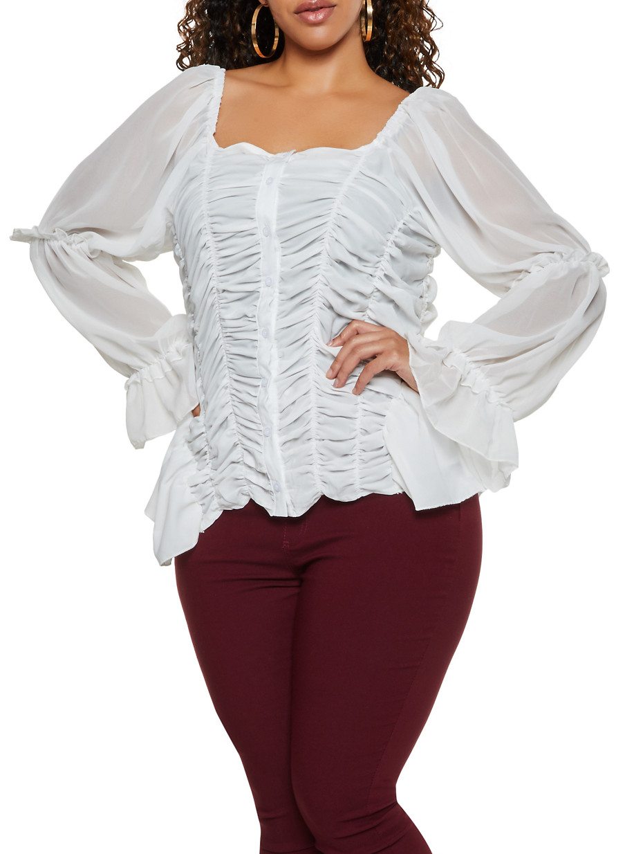 Plus Size Ruched Square Neck Shirt