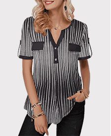 Button Detail Split Neck Half Sleeve Blouse