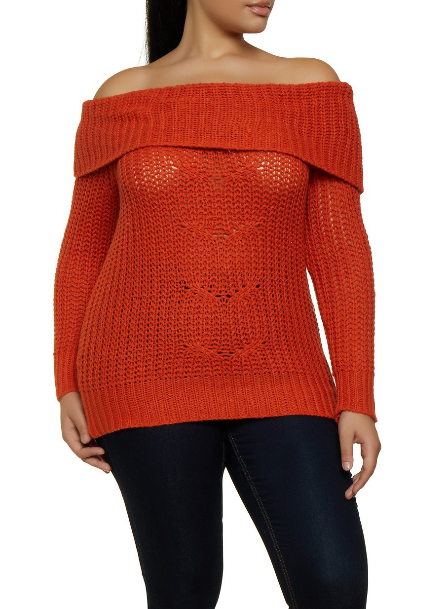 Plus Size Fold Over Off the Shoulder Sweater