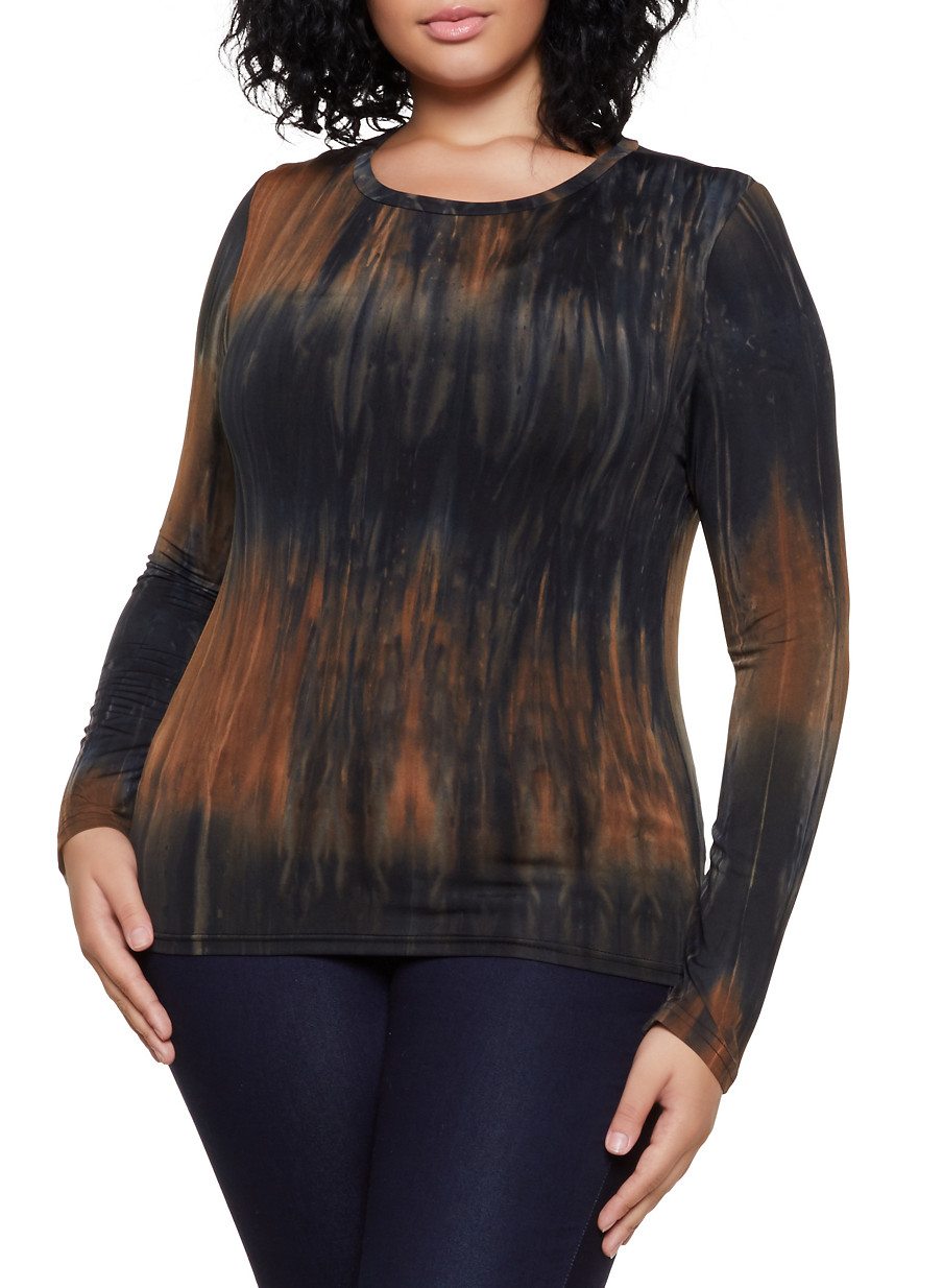 Plus Size Long Sleeve Tie Dye Tee