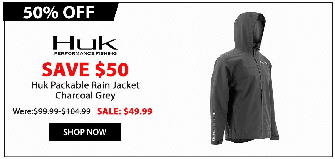 50% OFF - Huk Packable Rain Jacket - Charcoal Grey