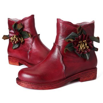 SOCOFY Handmade Flower Soft Boots