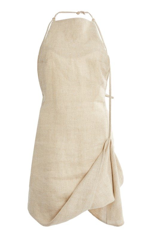 DRAPED LINEN-BLEND MINI DRESS