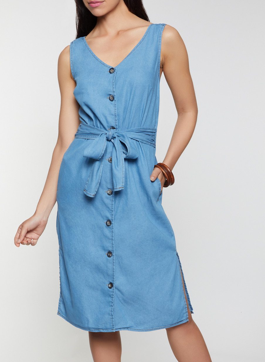 Sleeveless Denim Button Front Dress