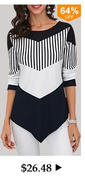 Asymmetric Hem Color Block T Shirt