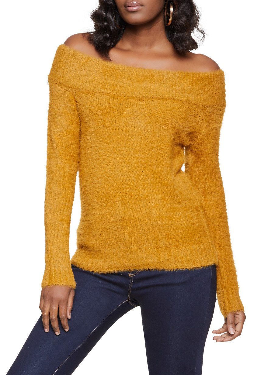 Off the Shoulder Eyelash Knit Sweater